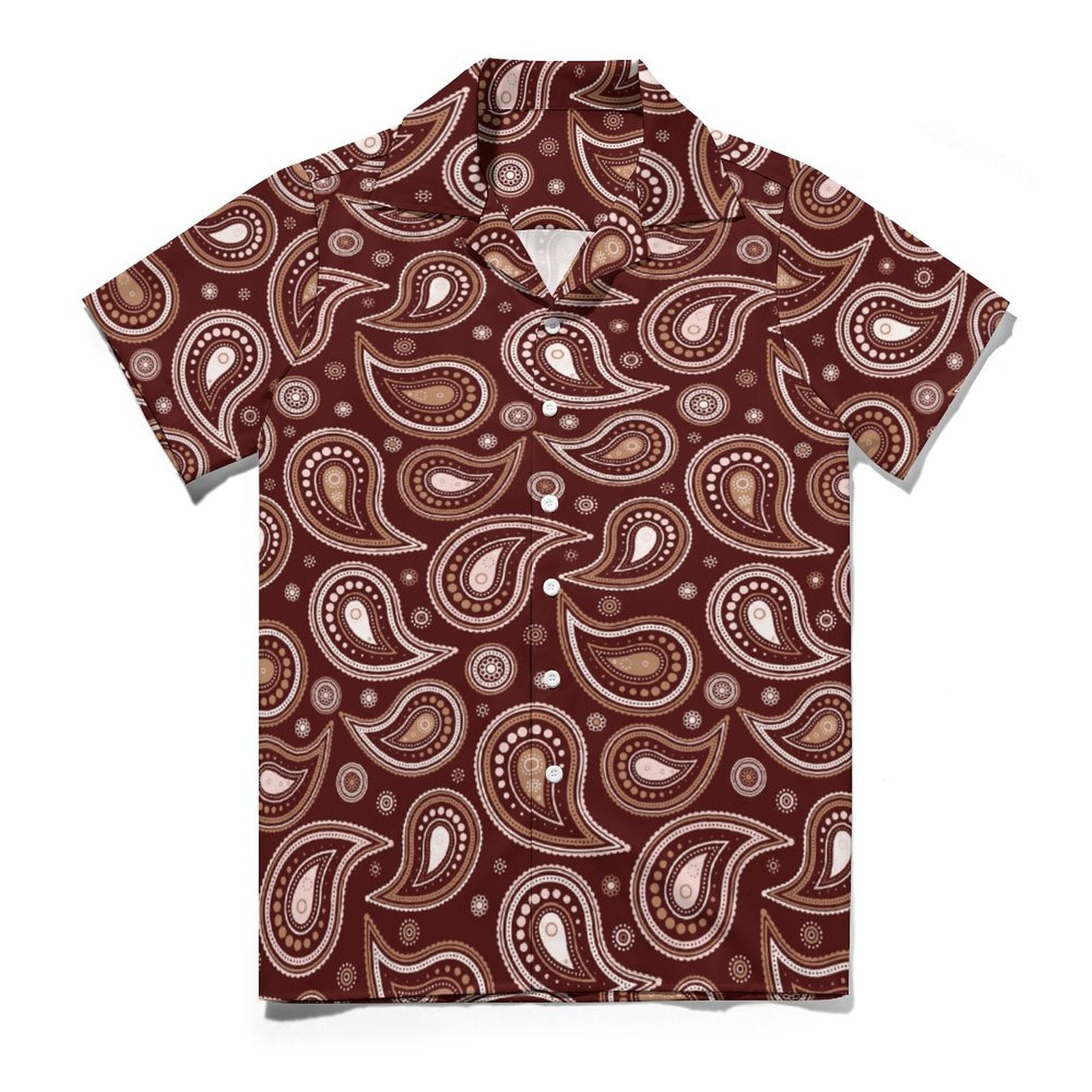 Short Sleeve Cuban Collar Shirt(All-Over Printing) brown paisley
