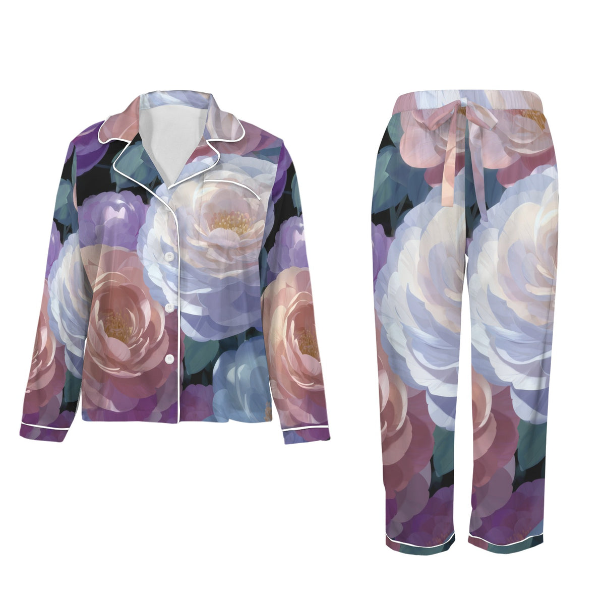 Women's Pastel Floral Spiral Satin Pajama Set