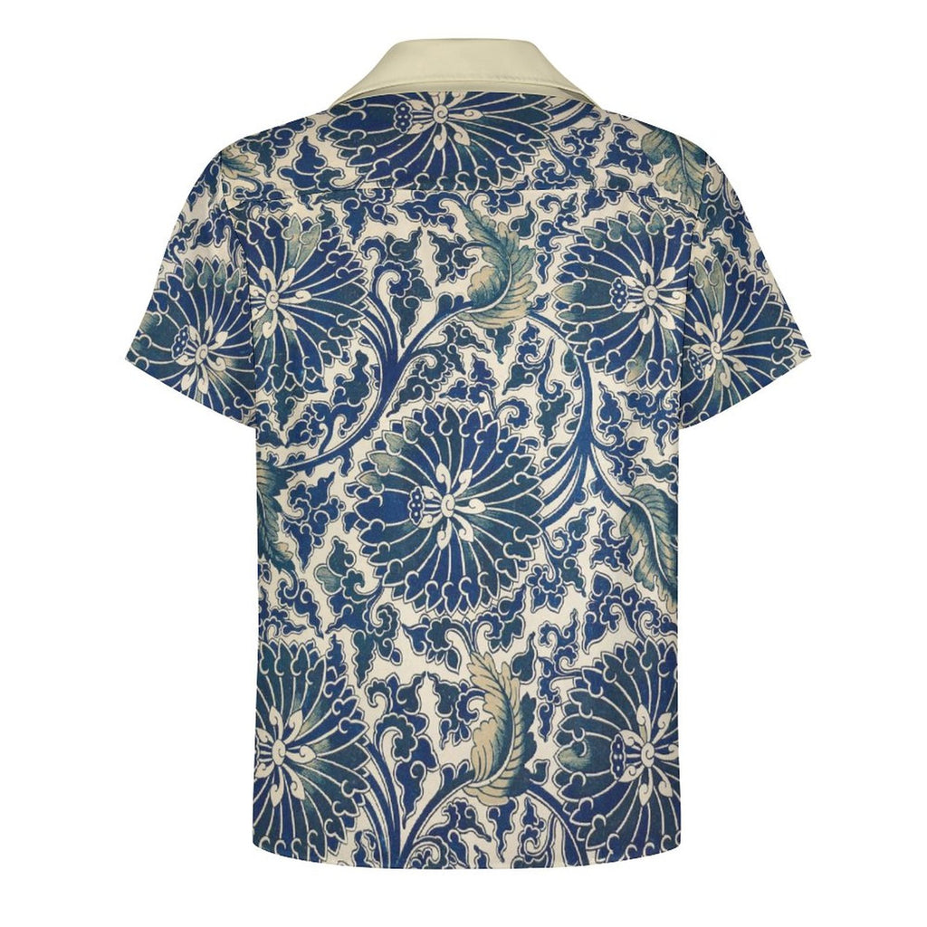 Men's Short Sleeve Hawaiian Print Shirt with Cuban Collar(All-Over Printing) Blue pattern