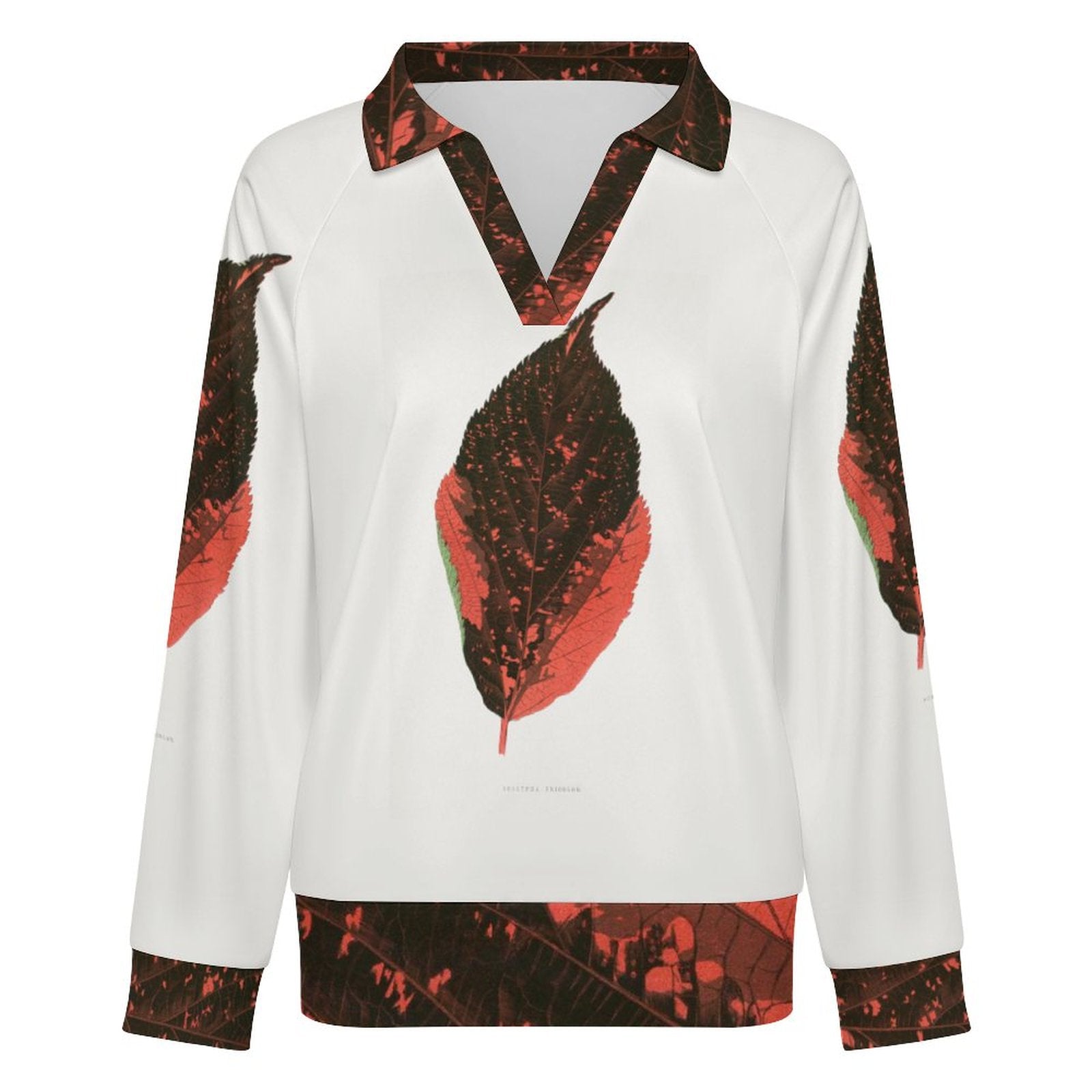 170gsm Casual Long Sleeve V-Neck Sweatshirt(All-Over Printing) Orange leaf pattern
