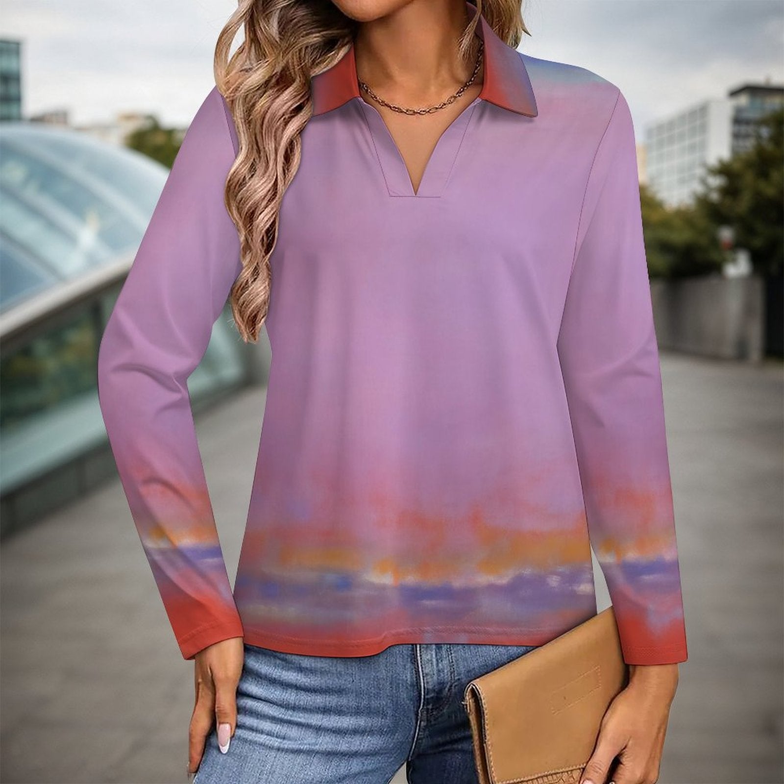 UPF50+ 180gsm Women's Sunscreen Shirt(All-Over Printing) pastel pink boho