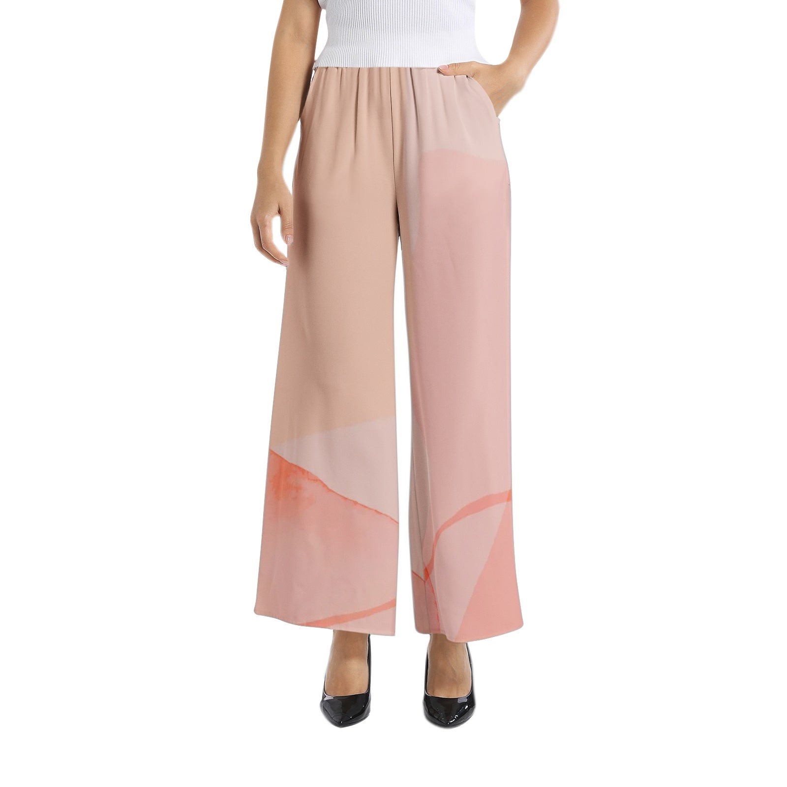 Peach Chiffon Wide-Leg Pant