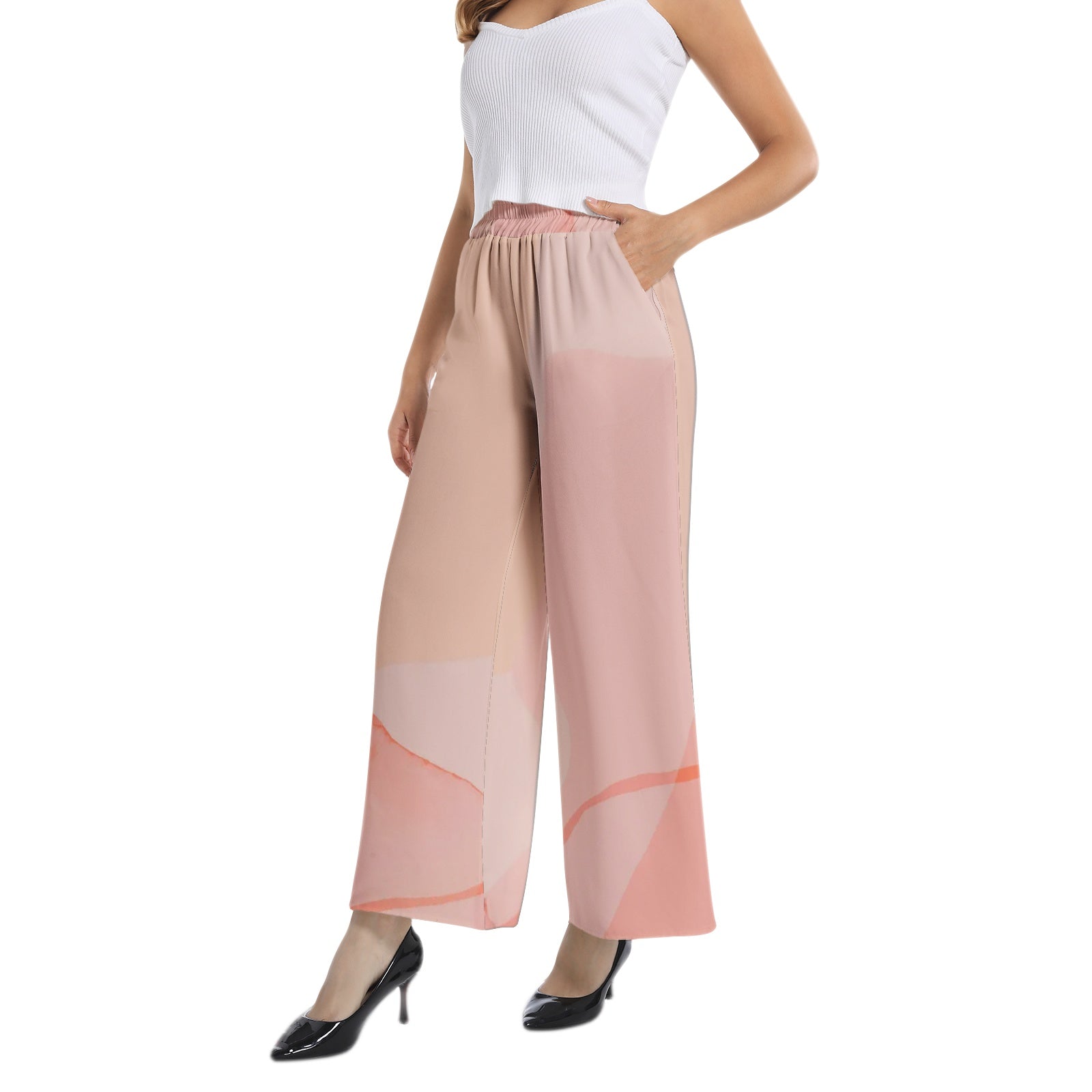 Peach Chiffon Wide-Leg Pant
