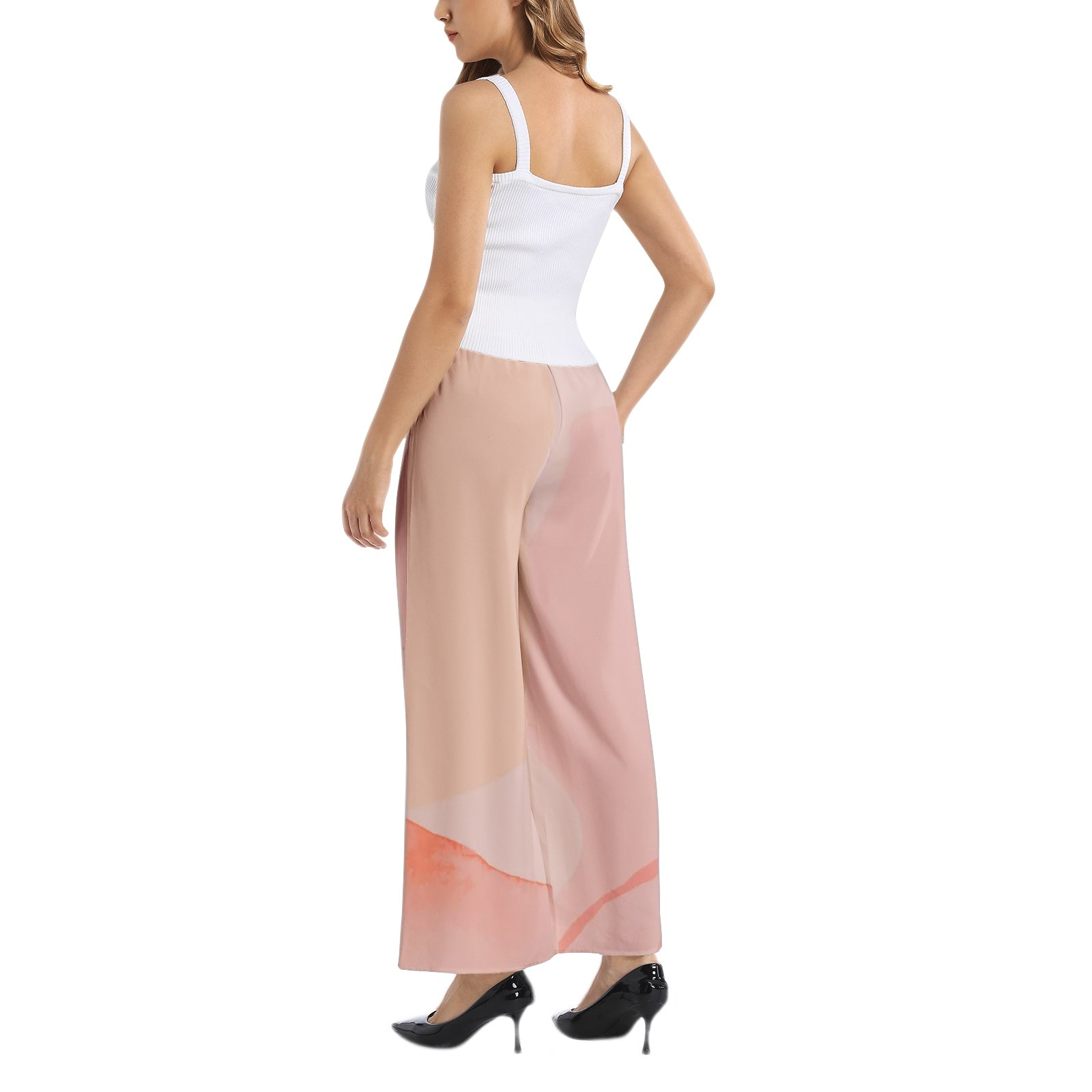 Peach Chiffon Wide-Leg Pant