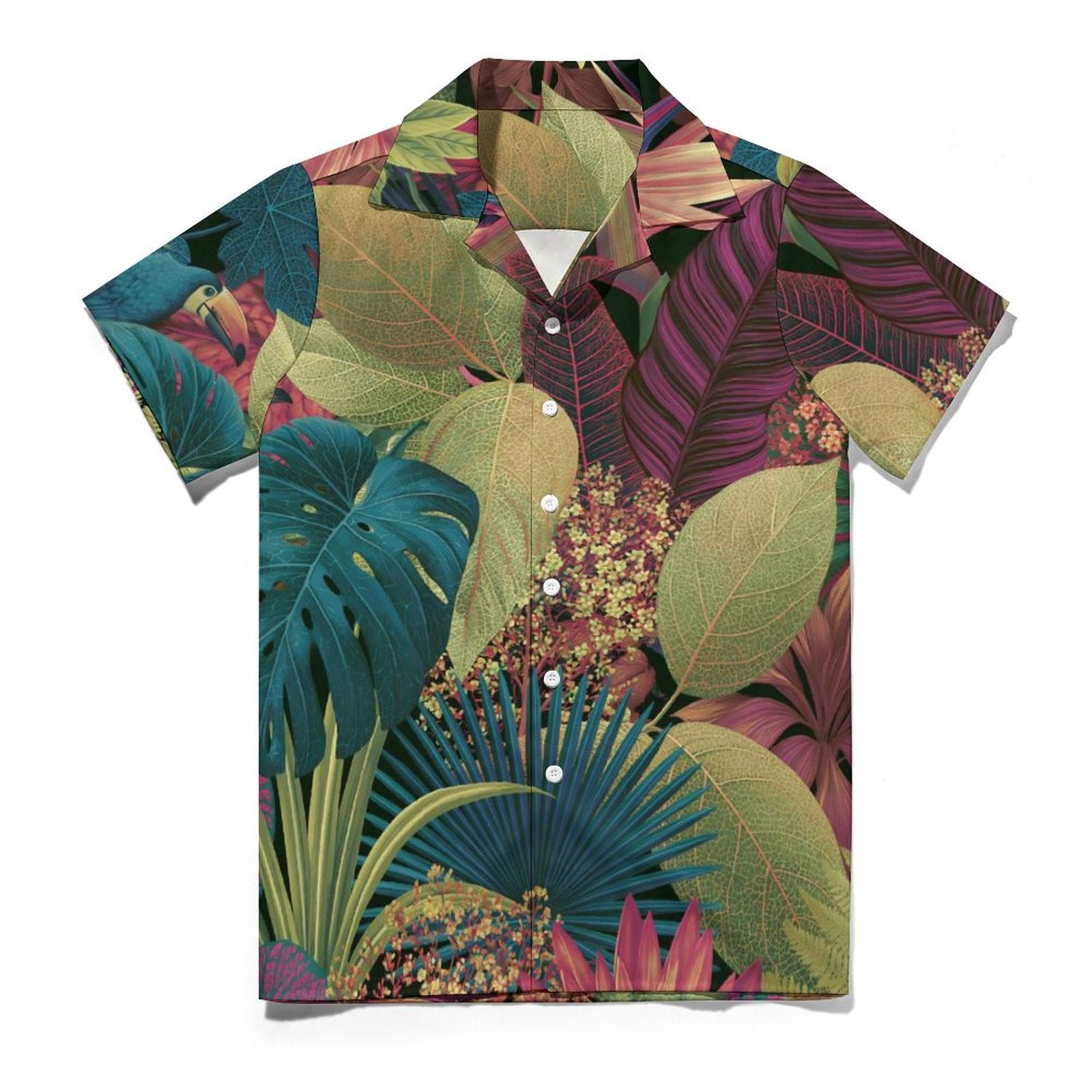 Short Sleeve Cuban Collar Shirt(All-Over Printing) purple and green Hawaiian