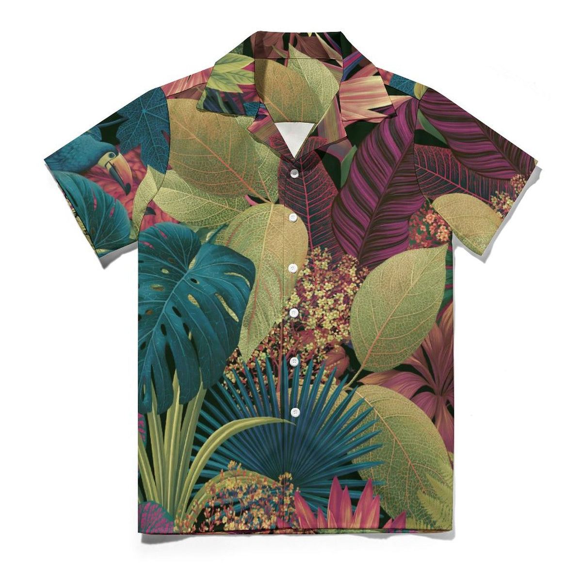Short Sleeve Cuban Collar Shirt(All-Over Printing) purple and green Hawaiian