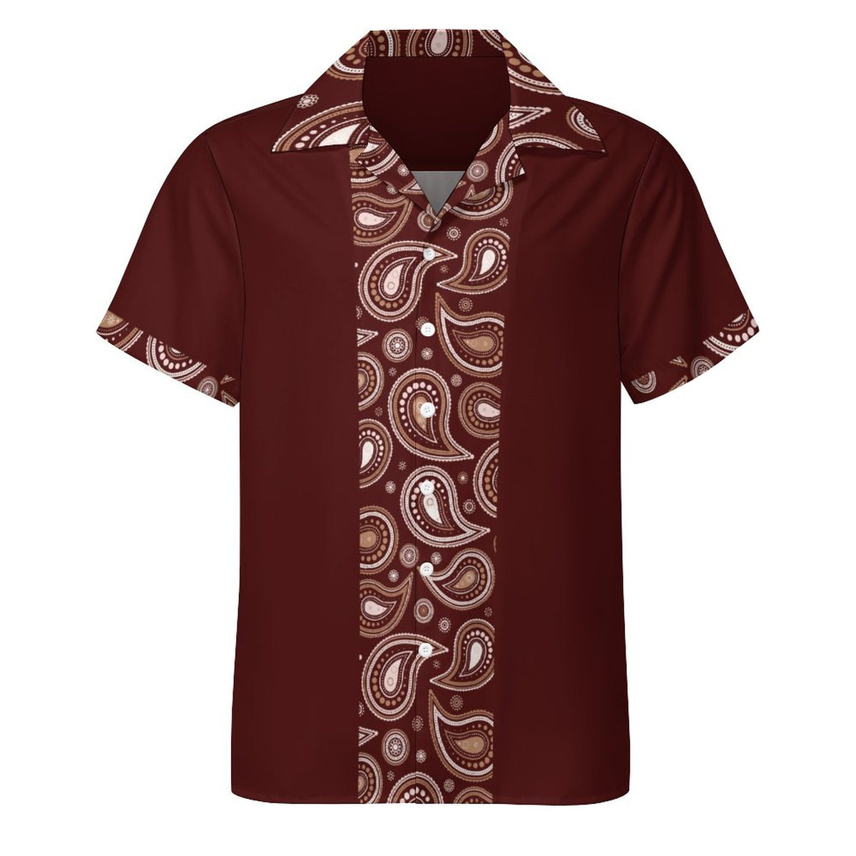 Short Sleeve Cuban Collar Shirt(All-Over Printing) brown paisley stripe
