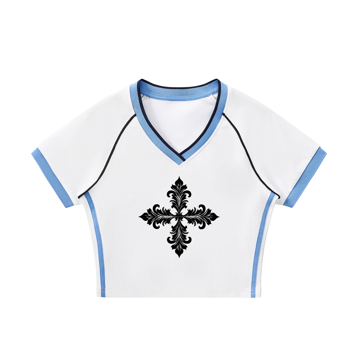 Contrast Trim V-Neck Crop T-Shirt