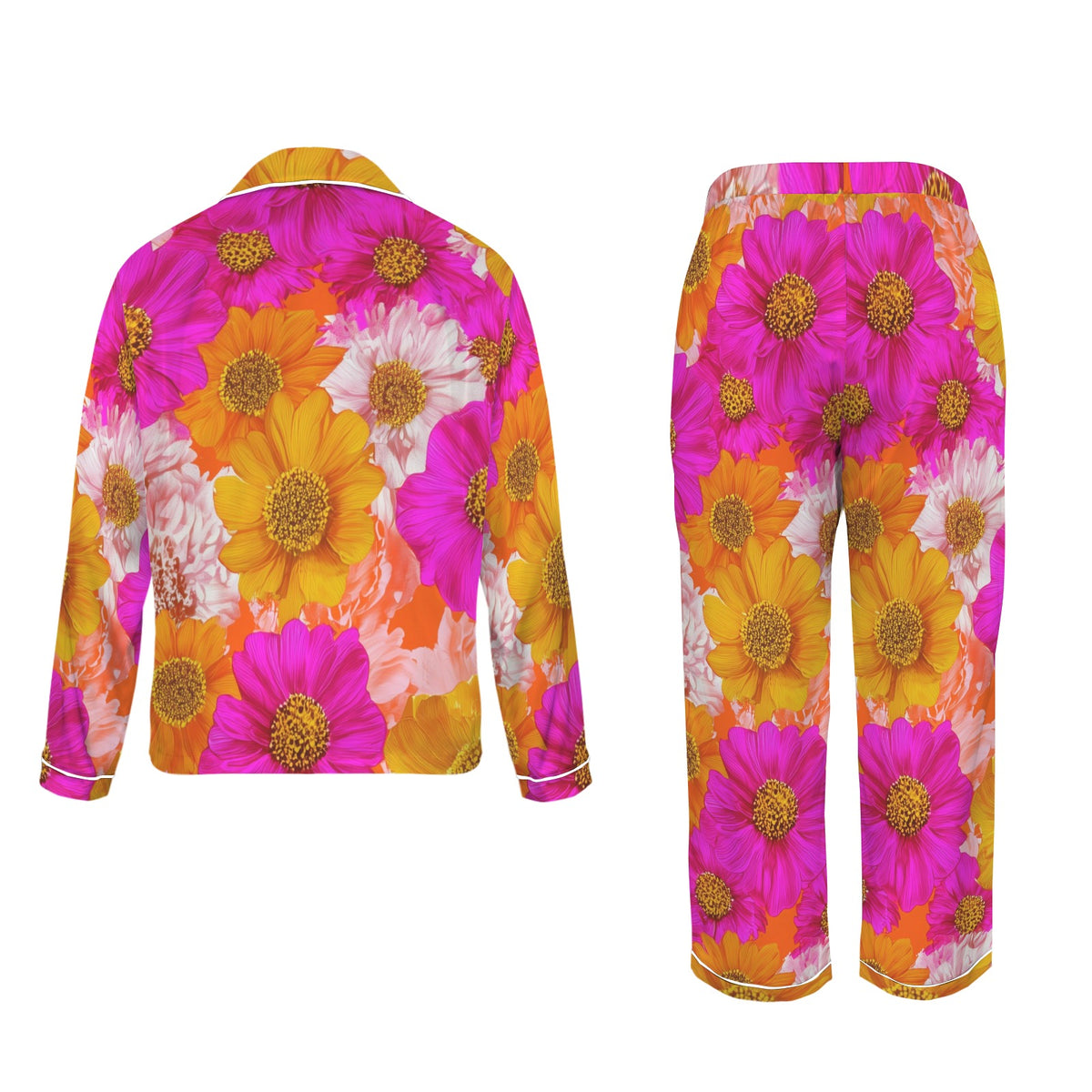 Women's 1950s Pop Art Floral Satin Pajama Set