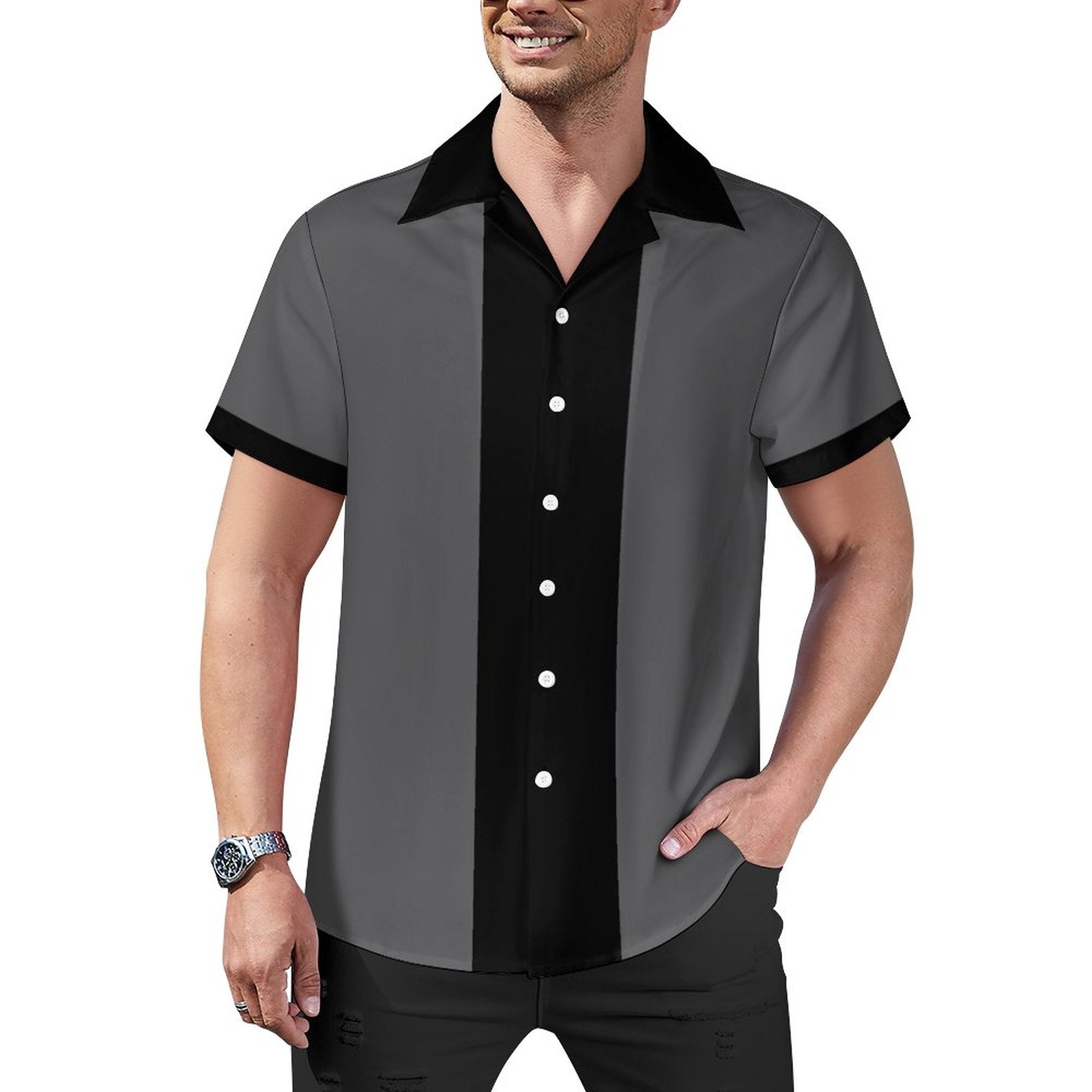 Short Sleeve Cuban Collar Shirt(All-Over Printing) gray skull