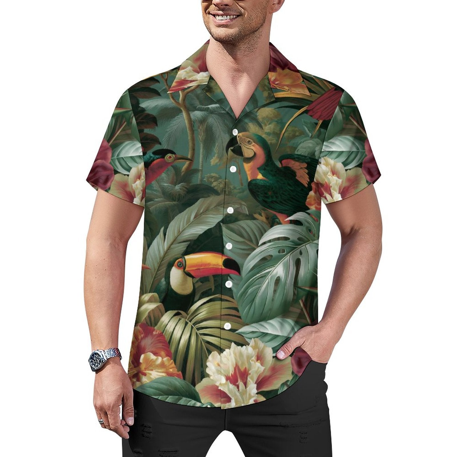 Short Sleeve Cuban Collar Shirt(All-Over Printing) Hawaiian Print 3