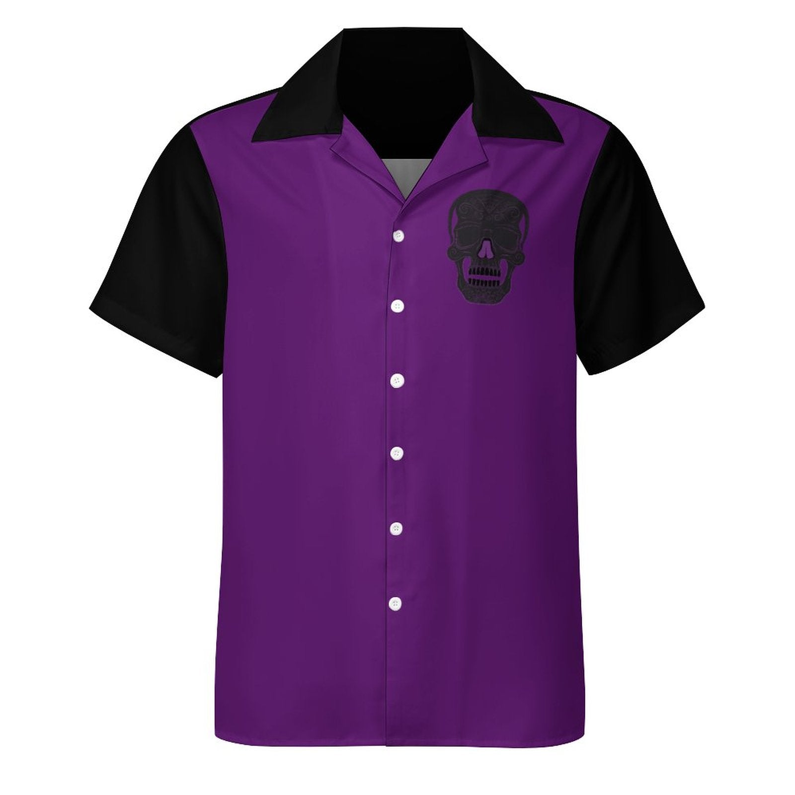 Short Sleeve Cuban Collar Shirt(All-Over Printing) purple skull