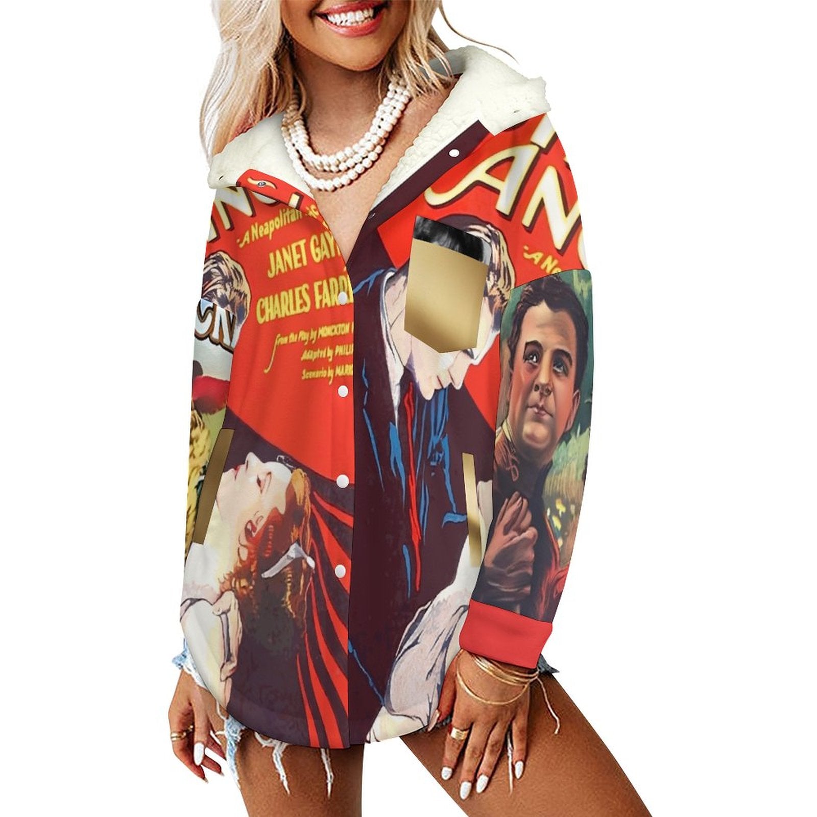 Double-Layer Hooded Top(All-Over Printing) Retro silent movie print