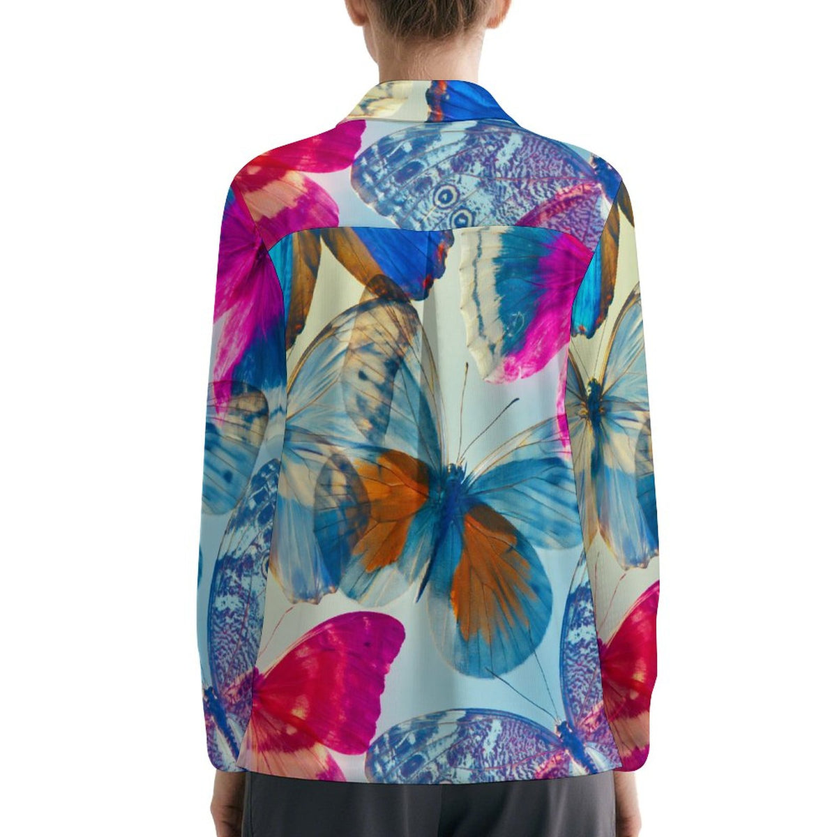 Pink and Blue Butterfly V Neck