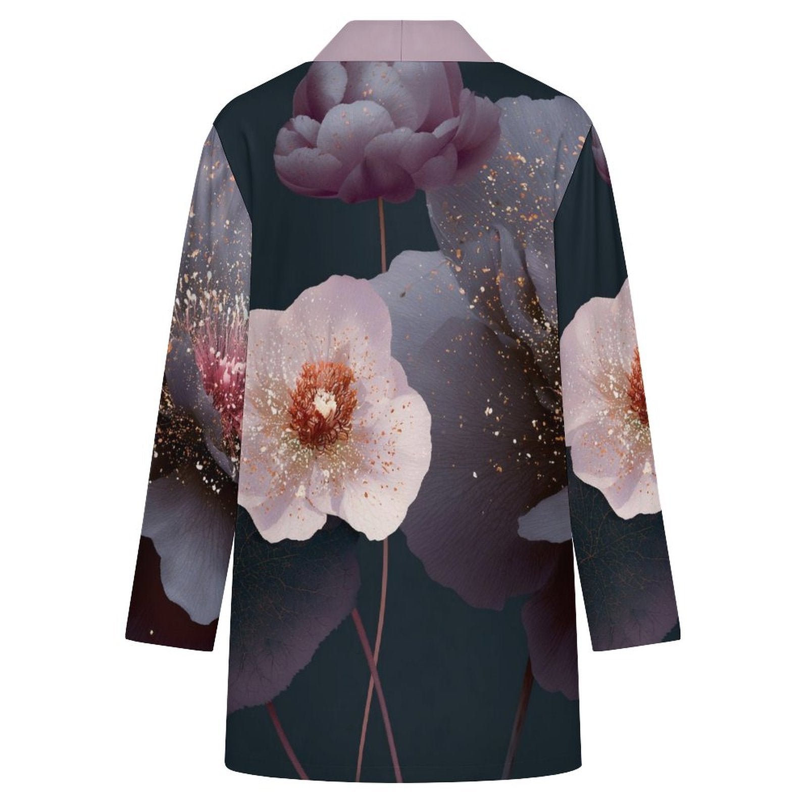 180gsm Women's Long Sleeve Cardigan With Pockets(All-Over Printing) lavender color floral