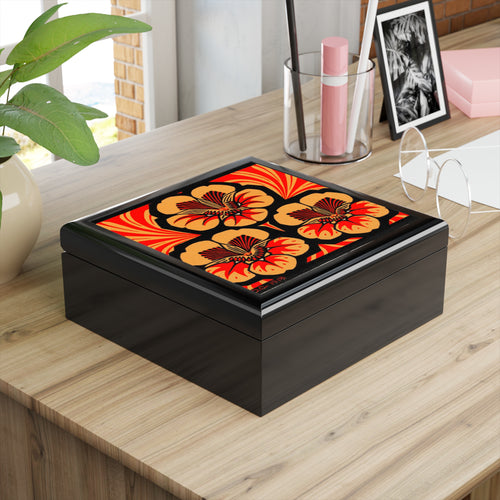 Custom Glossy Rubberwood Ceramic Tile Jewelry Box
