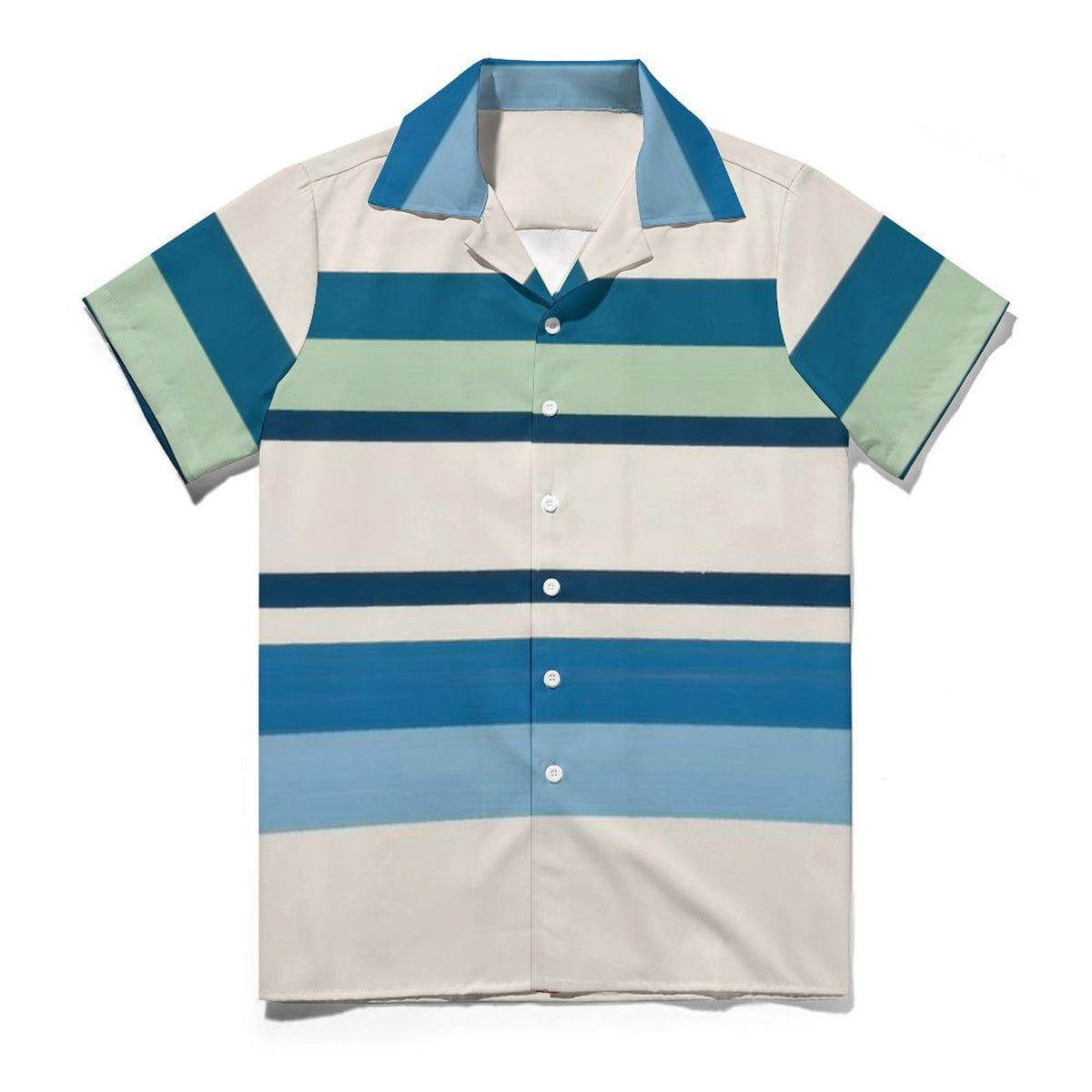 Men's Short Sleeve Hawaiian Print Shirt with Cuban Collar(All-Over Printing)lines blue green