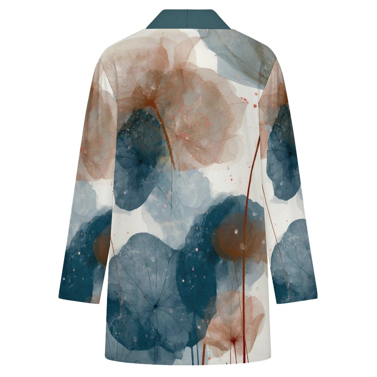 180gsm Women's Long Sleeve Cardigan With Pockets(All-Over Printing)floral teal