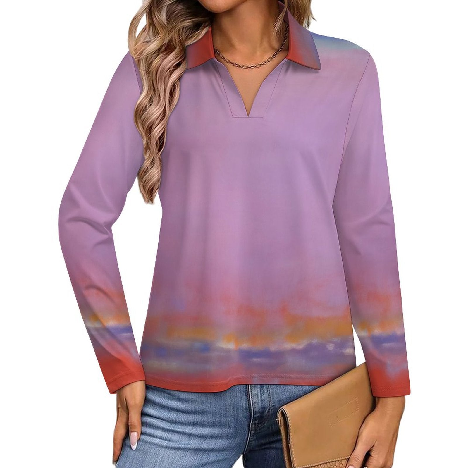 UPF50+ 180gsm Women's Sunscreen Shirt(All-Over Printing) pastel pink boho