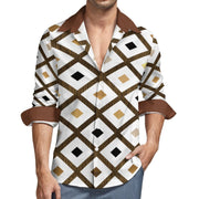 Faux Linen Men Long Sleeve Shirt with Pocket(All-Over Printing)