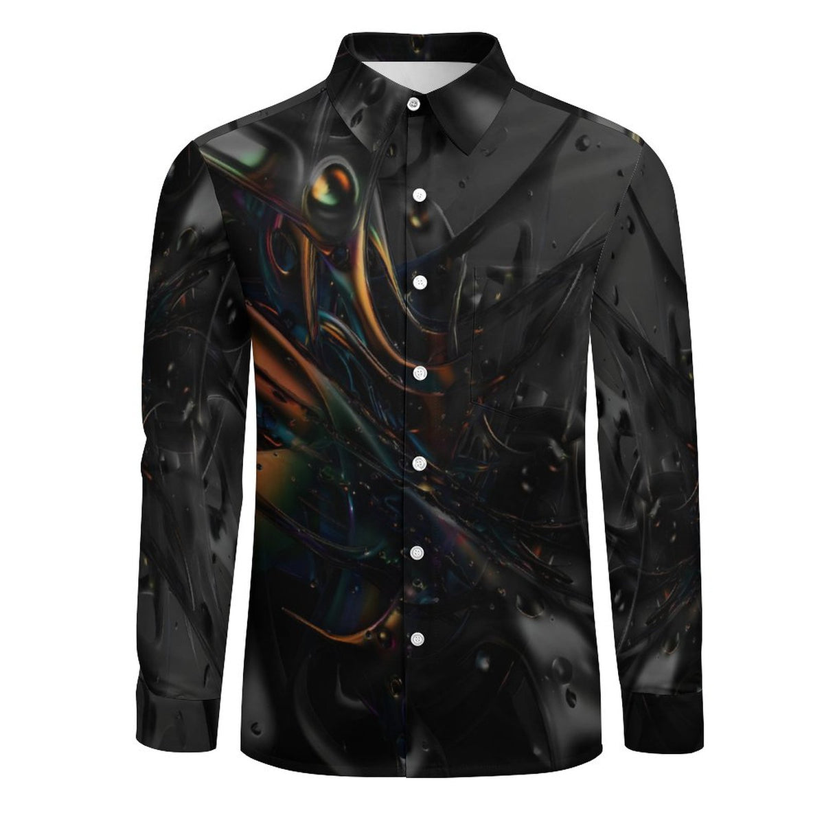 Faux Linen Men Long Sleeve Shirt with Pocket(All-Over Printing)
