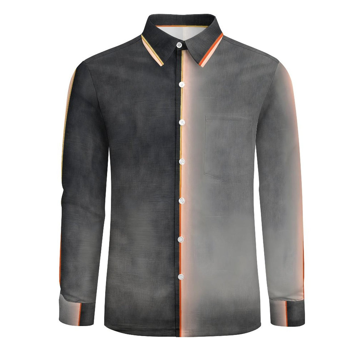 Faux Linen Men Long Sleeve Shirt with Pocket(All-Over Printing)