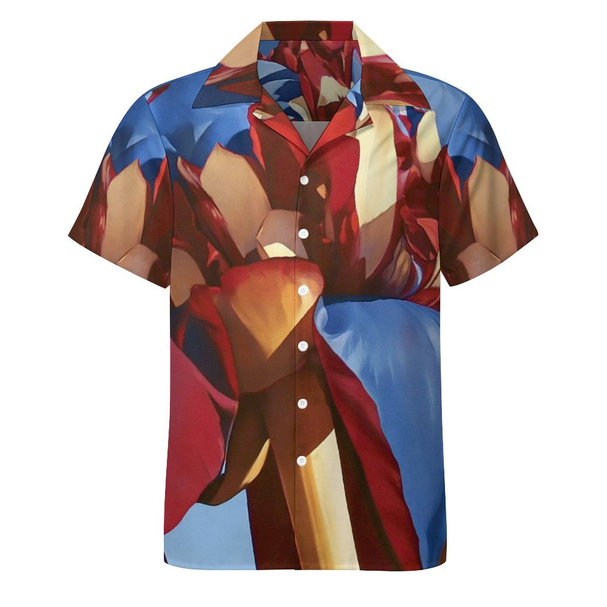 Short Sleeve Cuban Collar Shirt(All-Over Printing) red blue floral