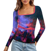 Night time at the Cafe Square Neck Long Sleeved Shirt