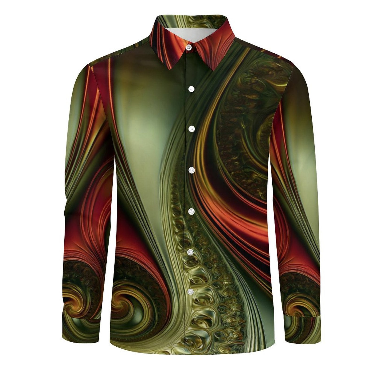 Men's Long Sleeve Shirt with Pocket(All-Over Printing)disco green and red