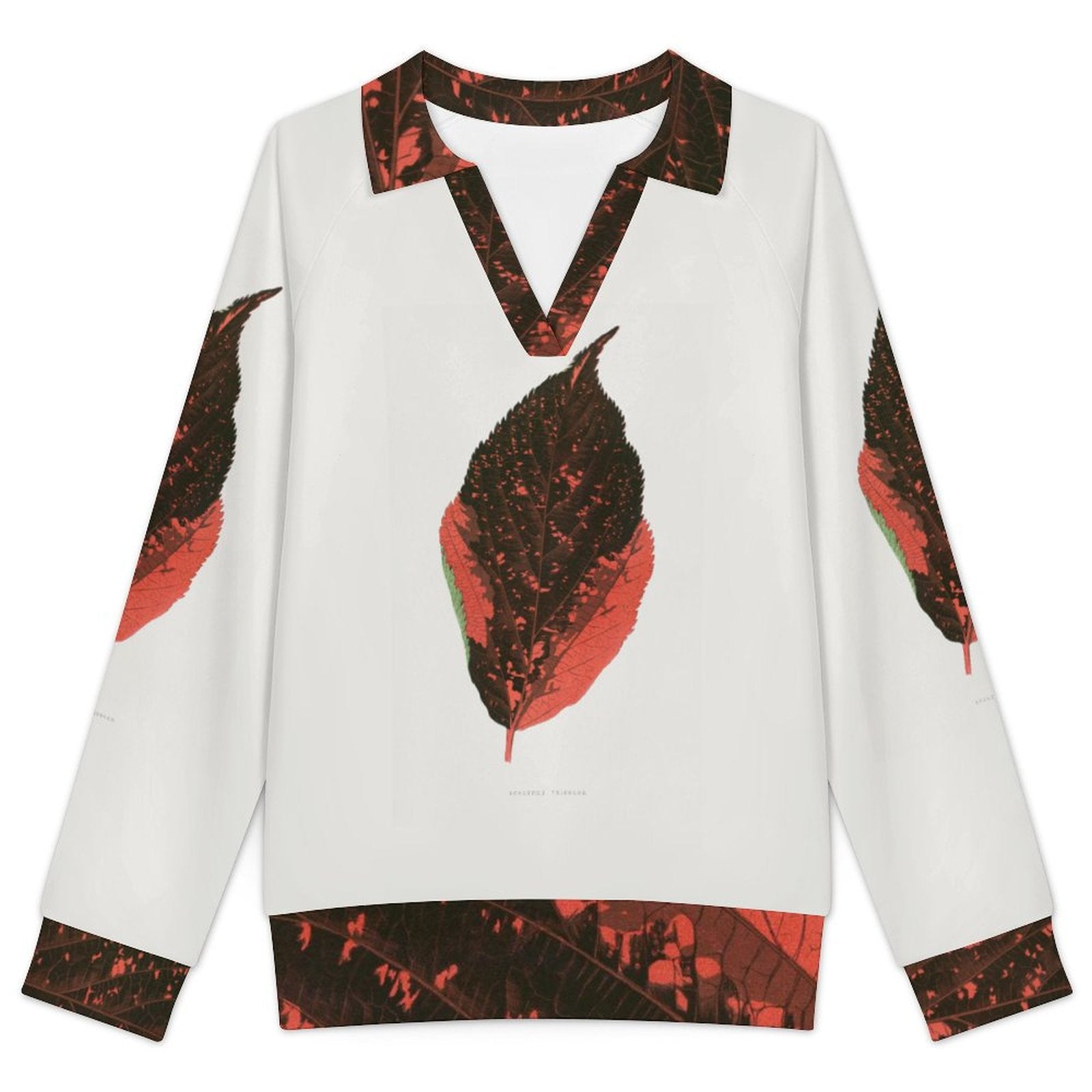 170gsm Casual Long Sleeve V-Neck Sweatshirt(All-Over Printing) Orange leaf pattern
