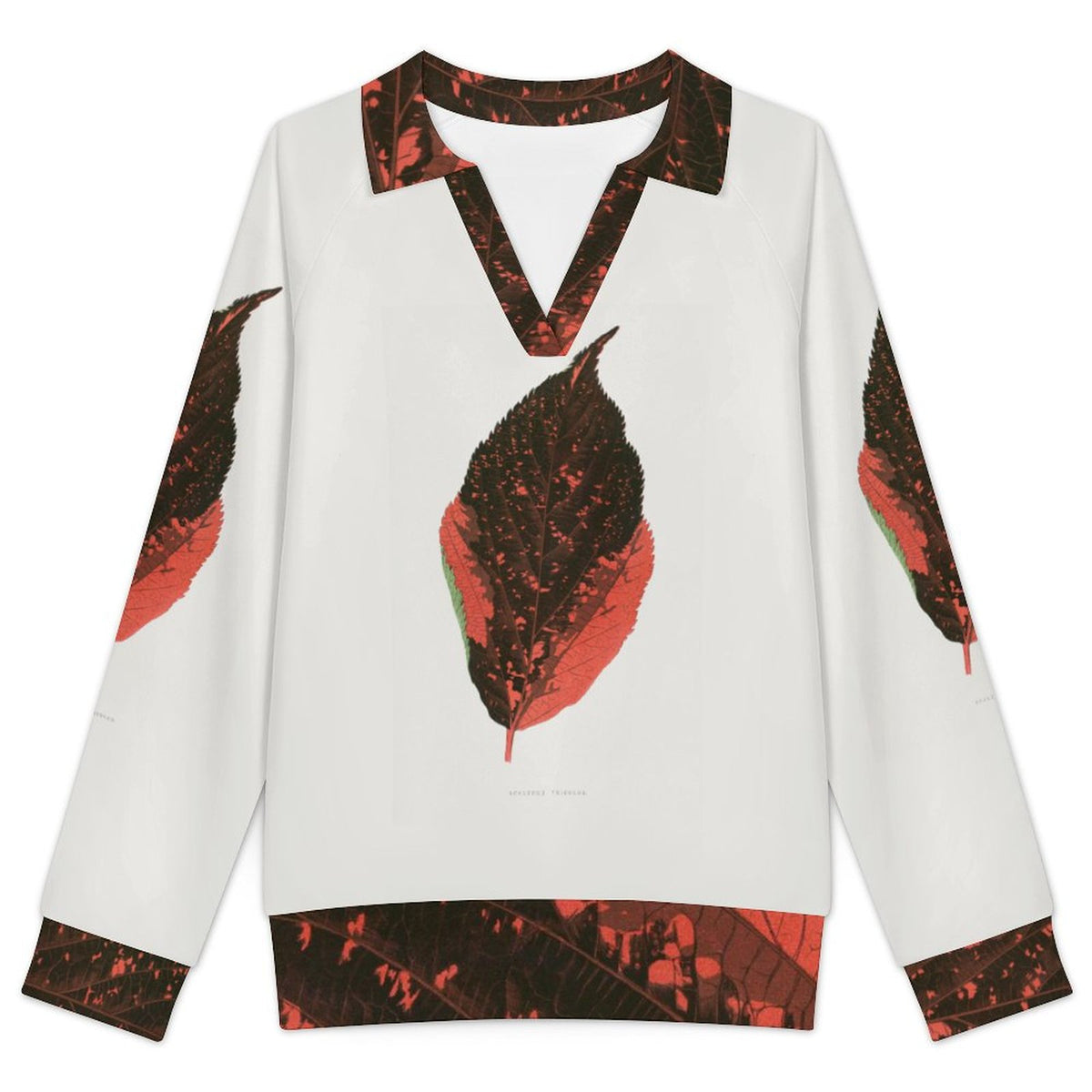 170gsm Casual Long Sleeve V-Neck Sweatshirt(All-Over Printing) Orange leaf pattern