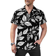 Short Sleeve Cuban Collar Shirt(All-Over Printing) black and white Greek plant pattern