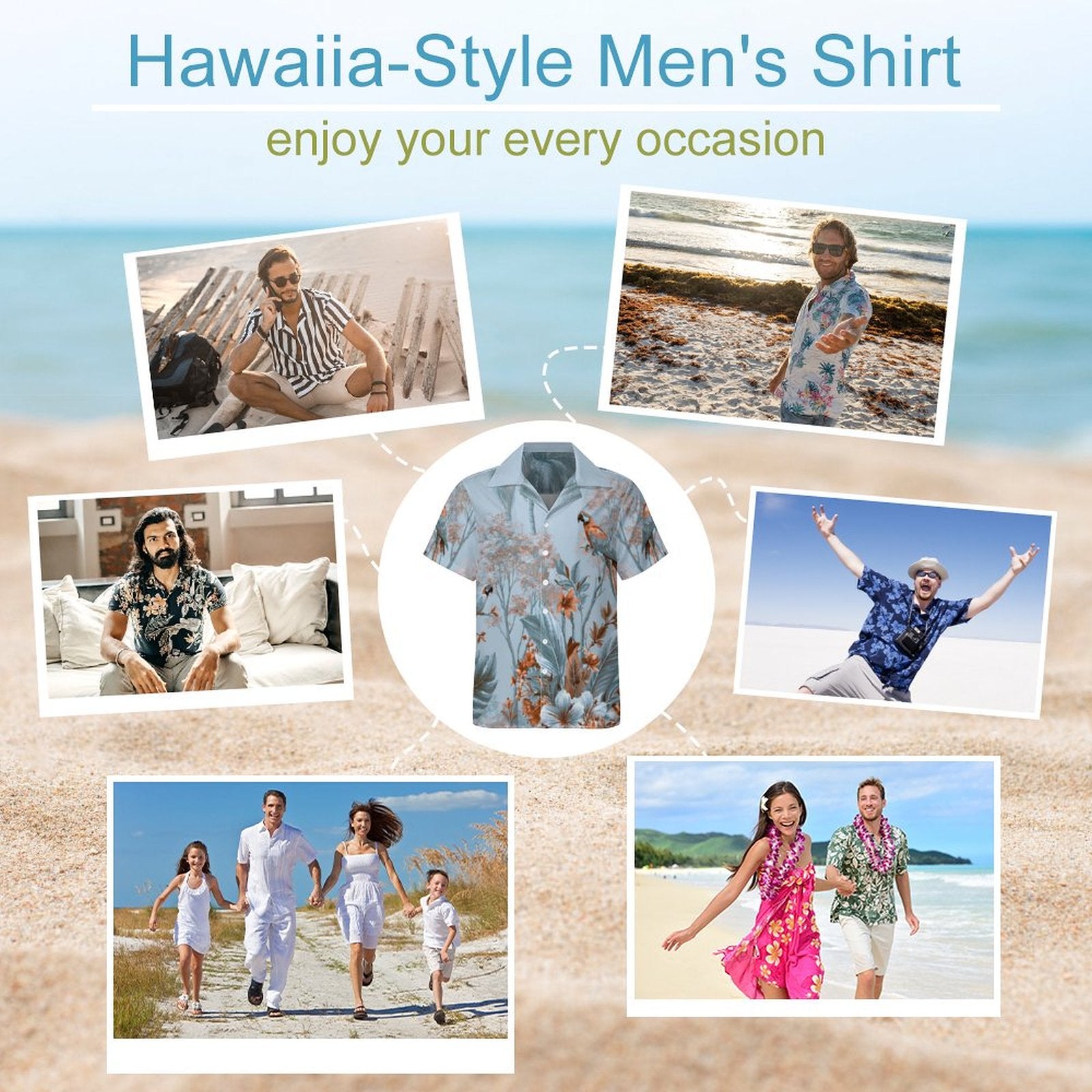 Short Sleeve Cuban Collar Shirt(All-Over Printing) Hawaiian light blue and brown print