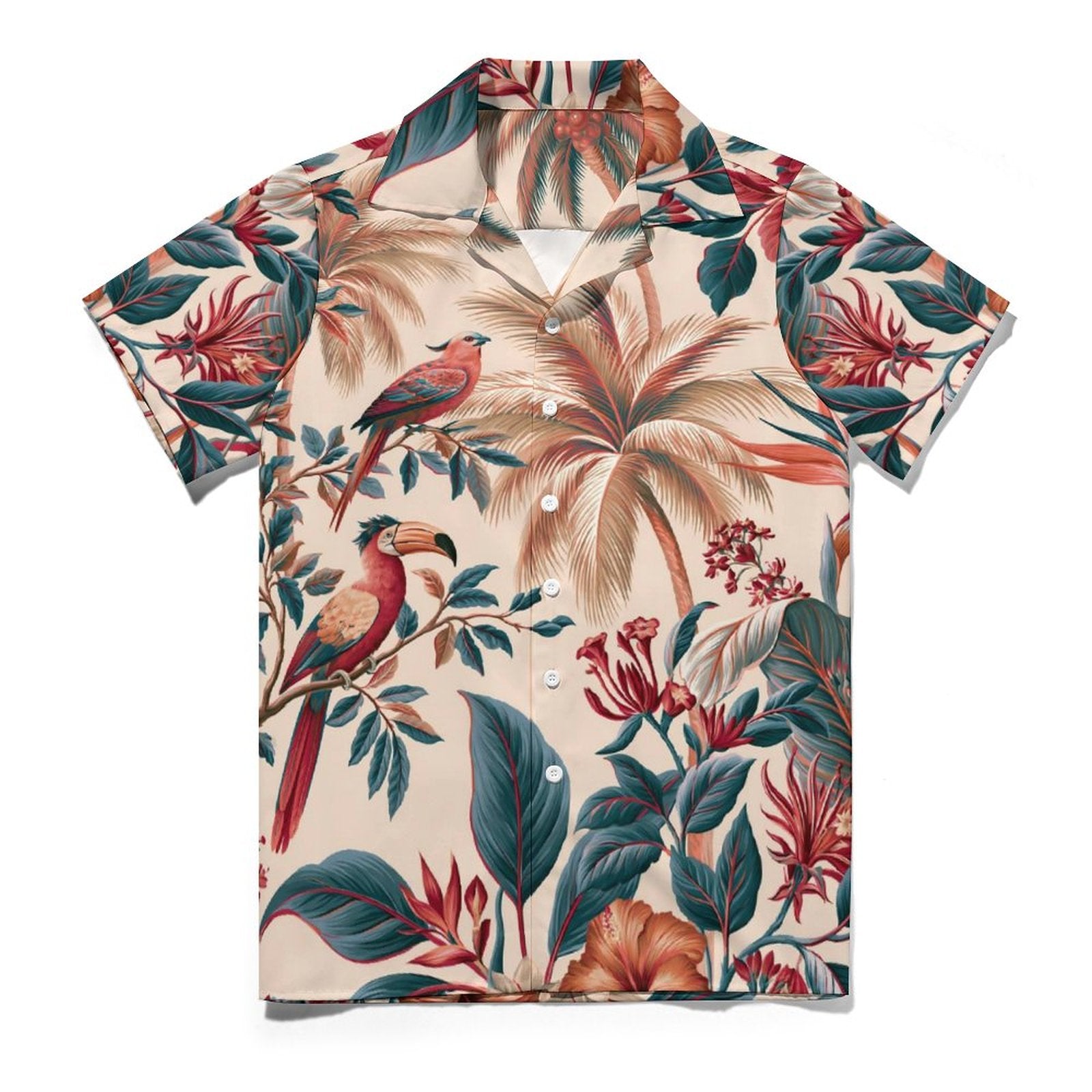 Short Sleeve Cuban Collar Shirt(All-Over Printing) Hawaiian print red and blue