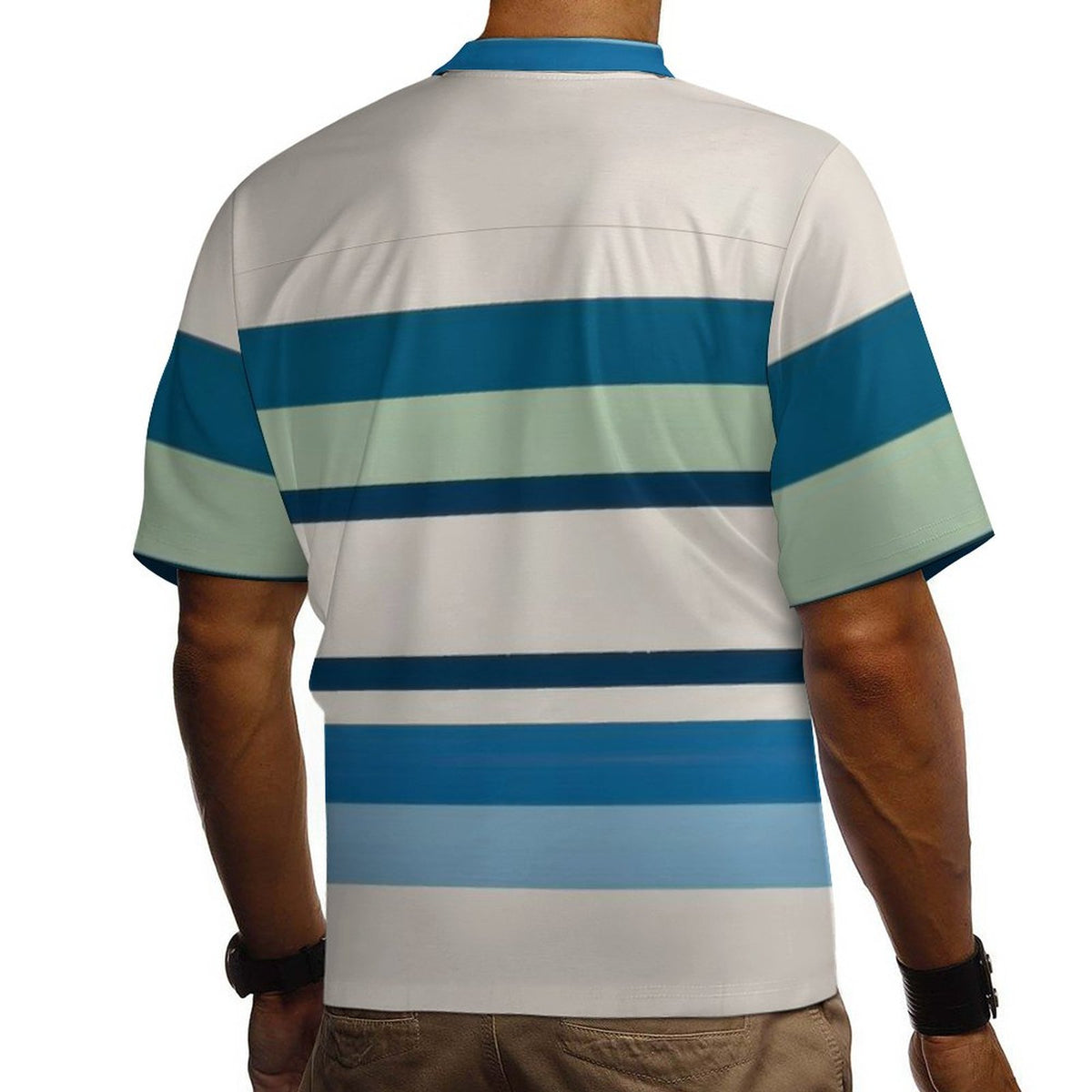 Men's Short Sleeve Hawaiian Print Shirt with Cuban Collar(All-Over Printing)lines blue green