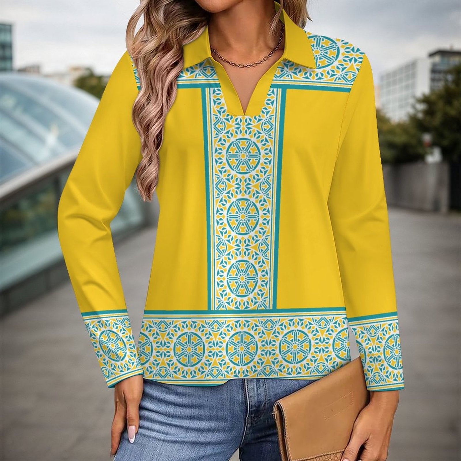 UPF50+ 180gsm Women's Sunscreen Shirt(All-Over Printing) yellow retro