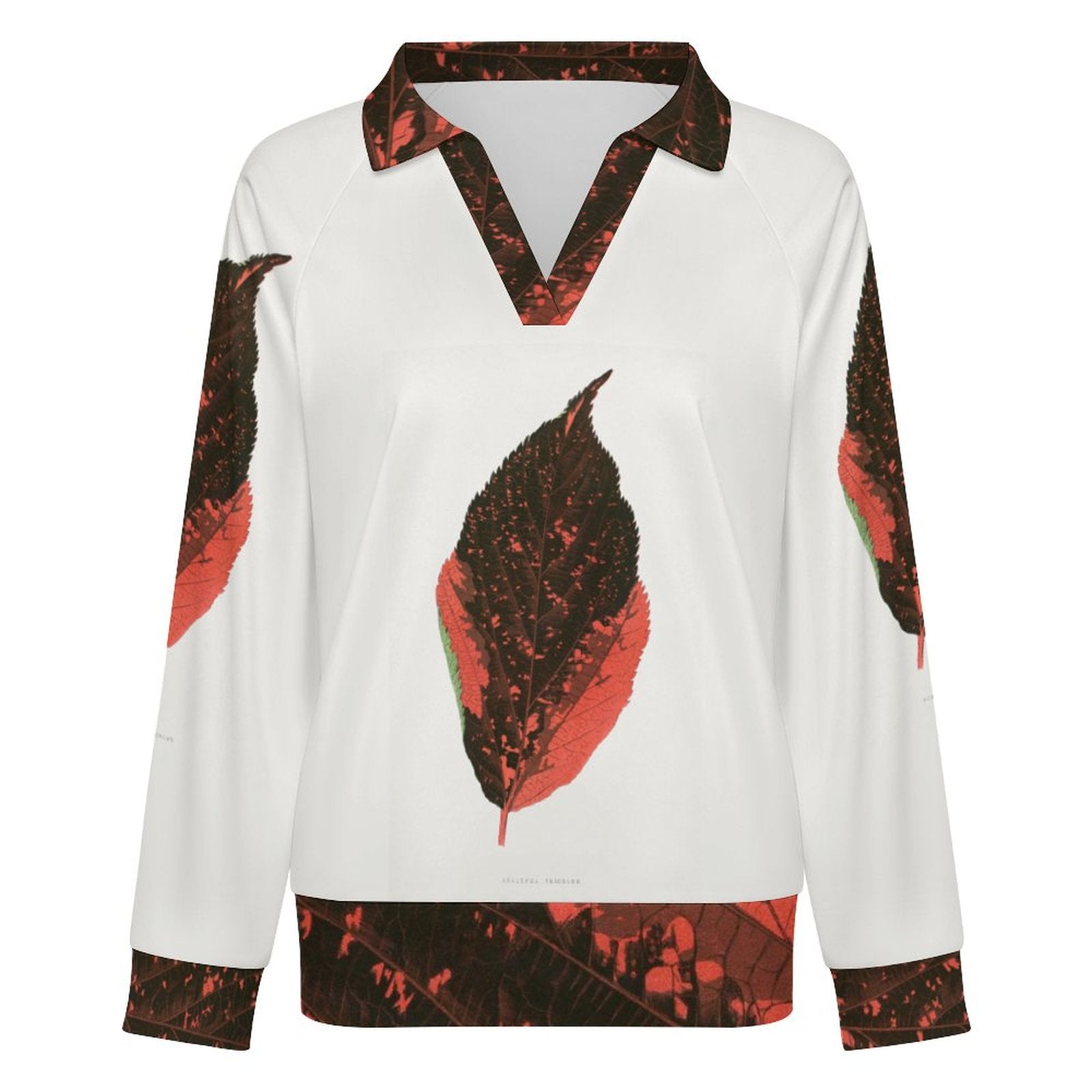 170gsm Casual Long Sleeve V-Neck Sweatshirt(All-Over Printing) Orange leaf pattern