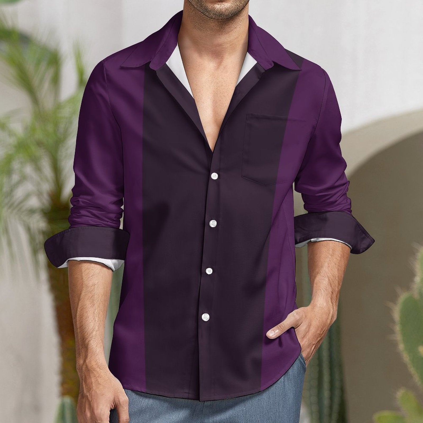 135gsm Casual Long-Sleeve Shirt for Men(All-Over Printing) purple/ dark purple
