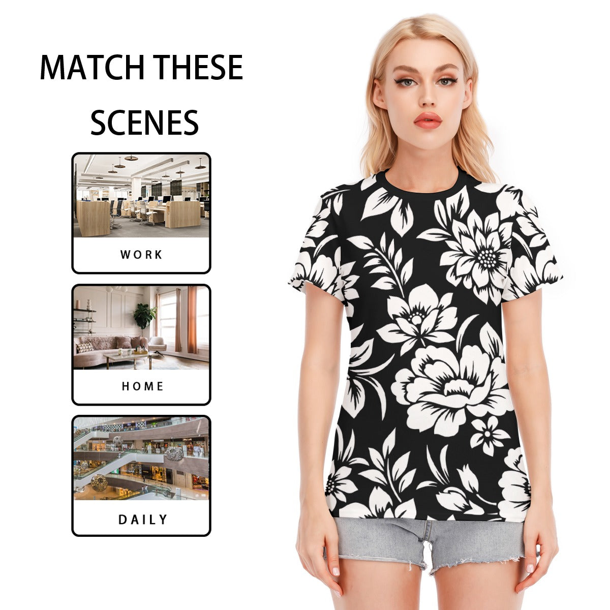 All-Over Print Women's Round Neck T-Shirt | 190GSM Cotton