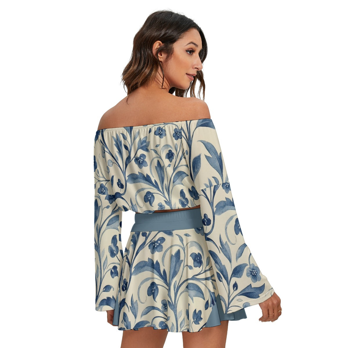 All-Over Print Women's Off-shoulder Top And Skirt Set