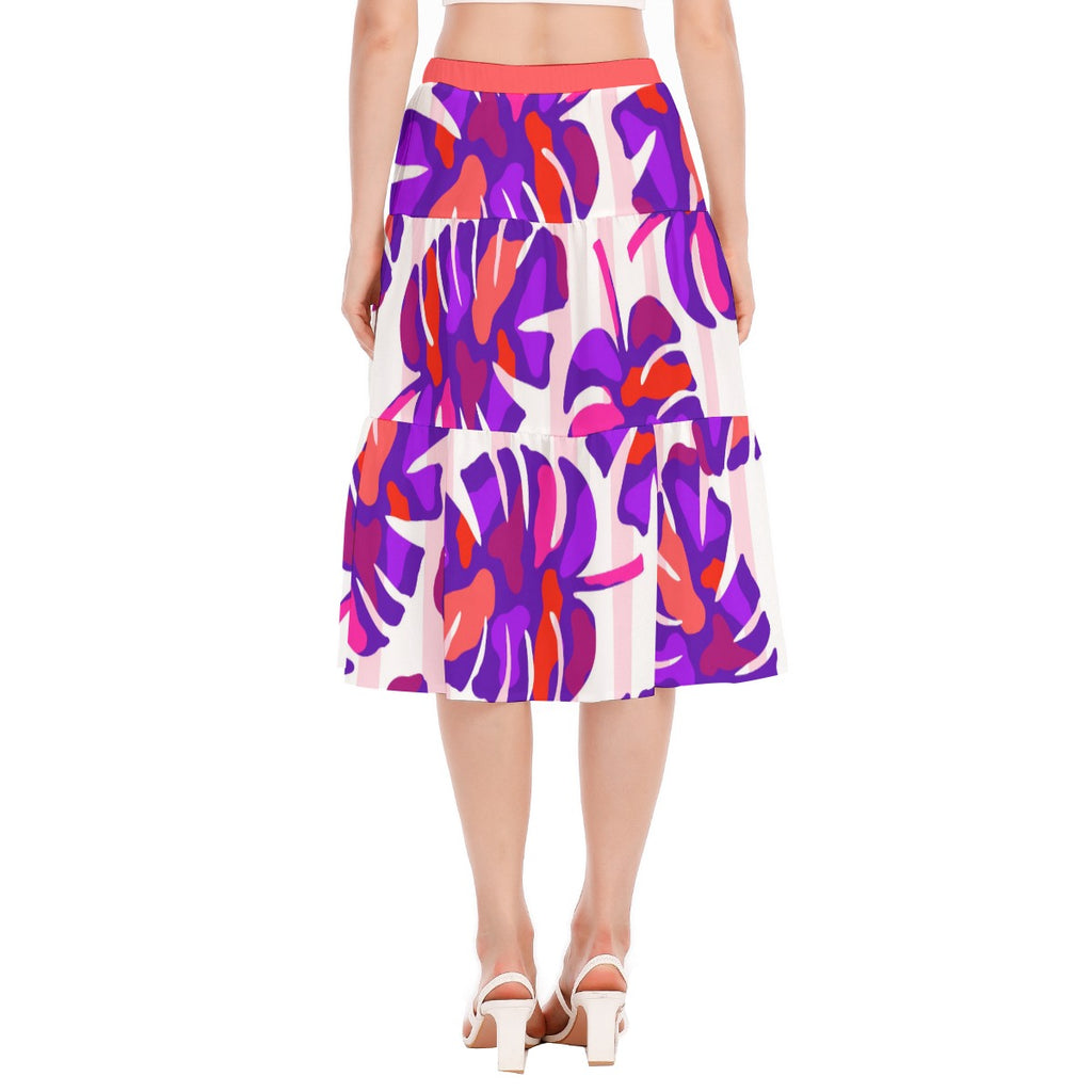 All-Over Print Women's Stitched Pleated Chiffon Skirt