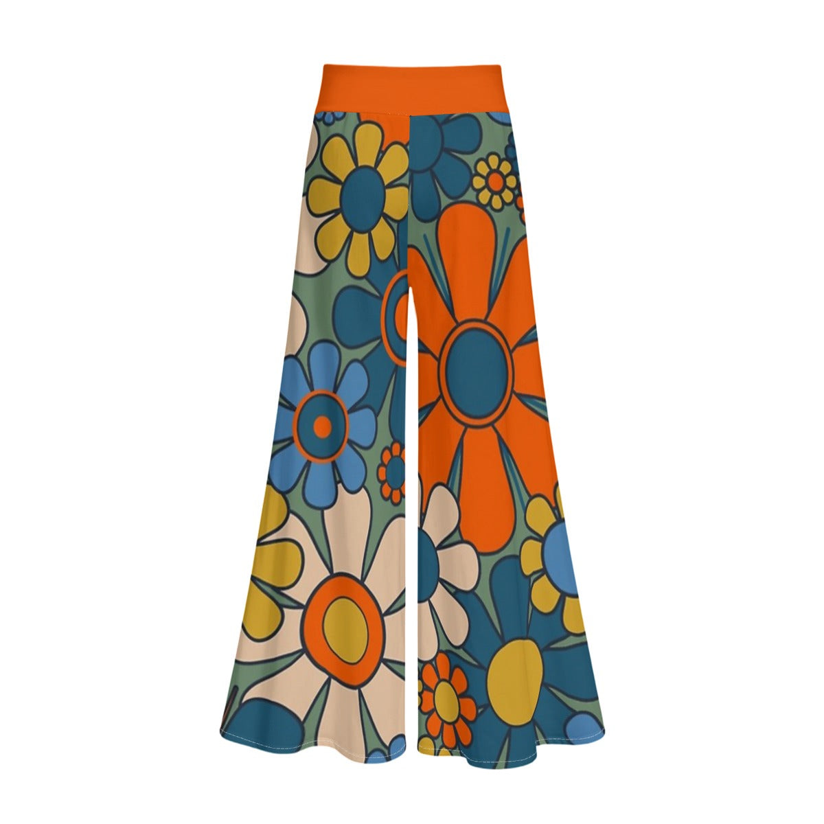 Boho Flower Petal Wide-Leg Pants with Hidden Side Zipper