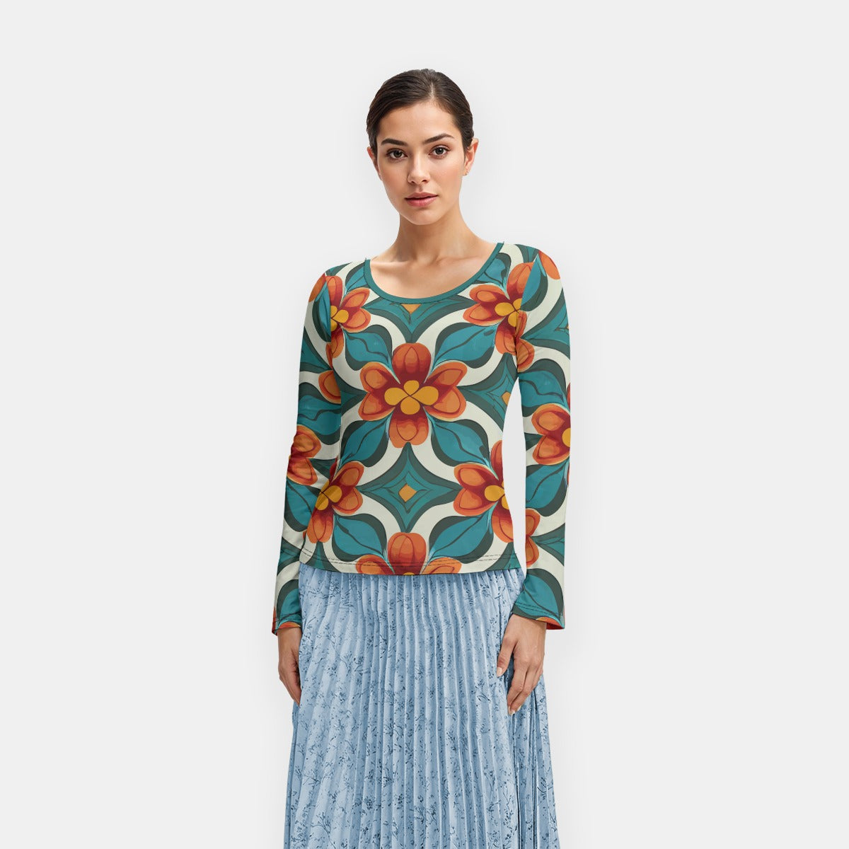 All-Over Print Women's Long Sleeve T-Shirt With Slightly Flared Sleeves
