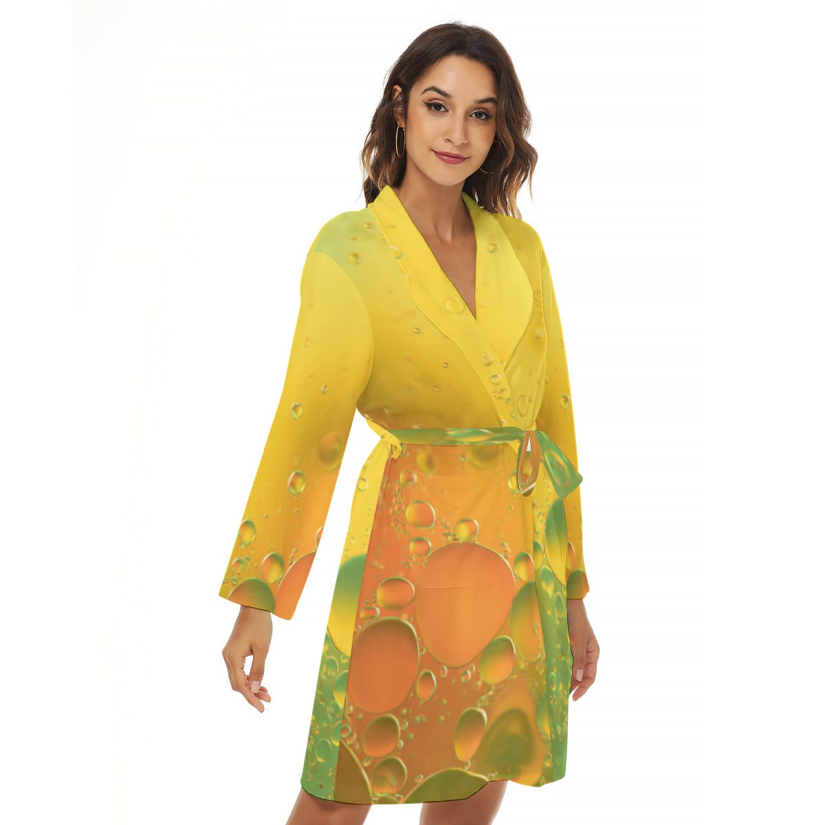 Womens All-Over Print Jersey Robe Waist Tie Pocket Cozy