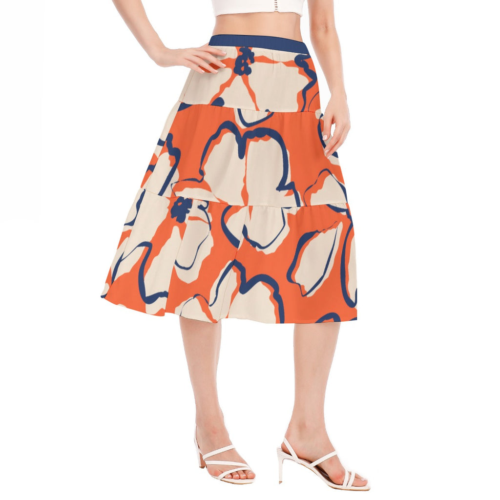 All-Over Print Women's Stitched Pleated Chiffon Skirt
