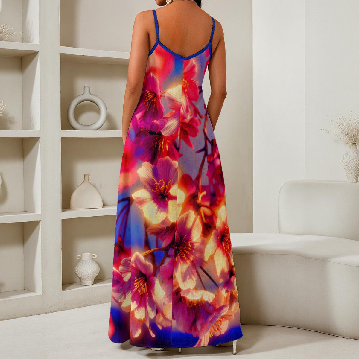 All-Over Print Women's Elegant V-Neck Maxi Dress