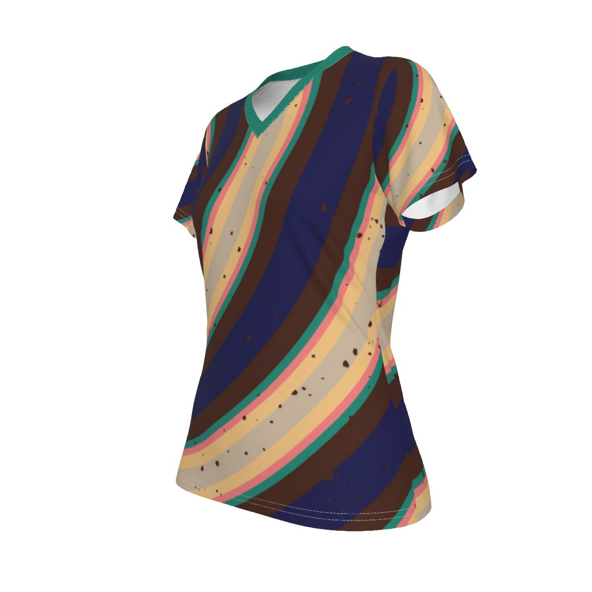 All-Over Print V-neck Women's T-shirt- retro curve