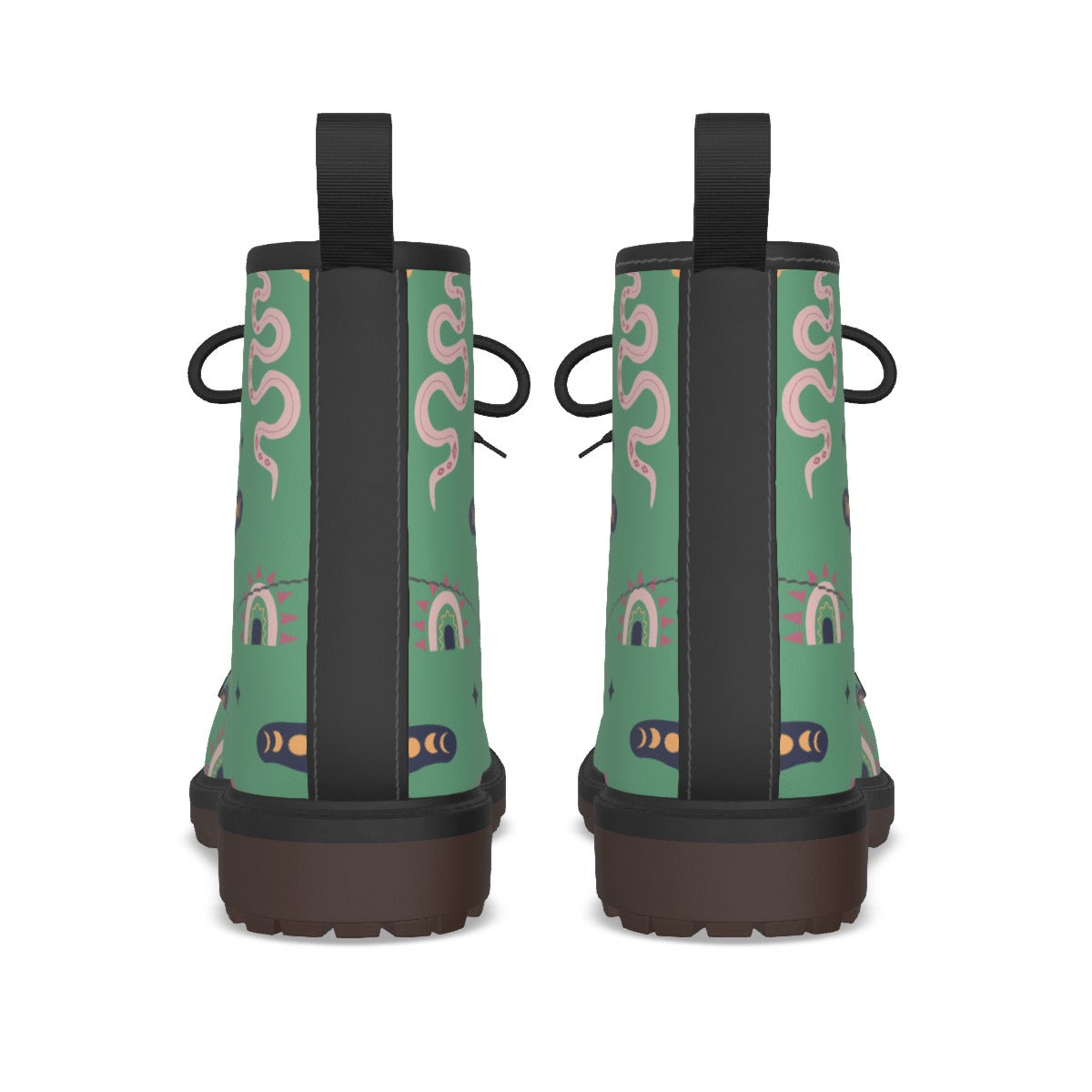 Witchy Green Celestial Moth Moon Print Combat Boots