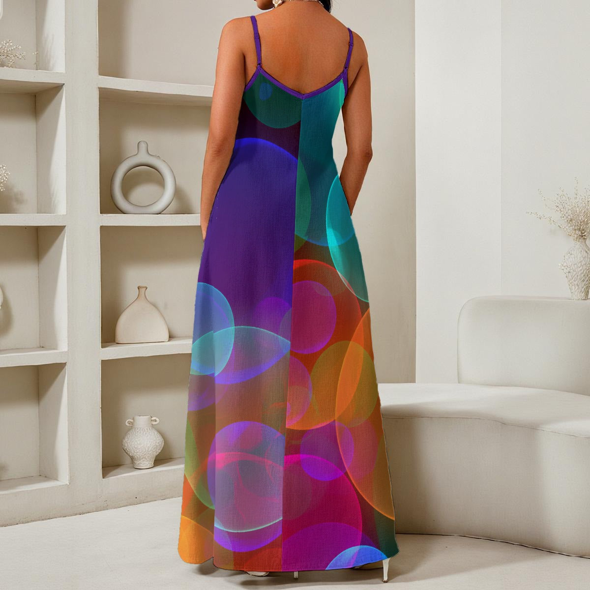 All-Over Print Women's Elegant V-Neck Maxi Dress