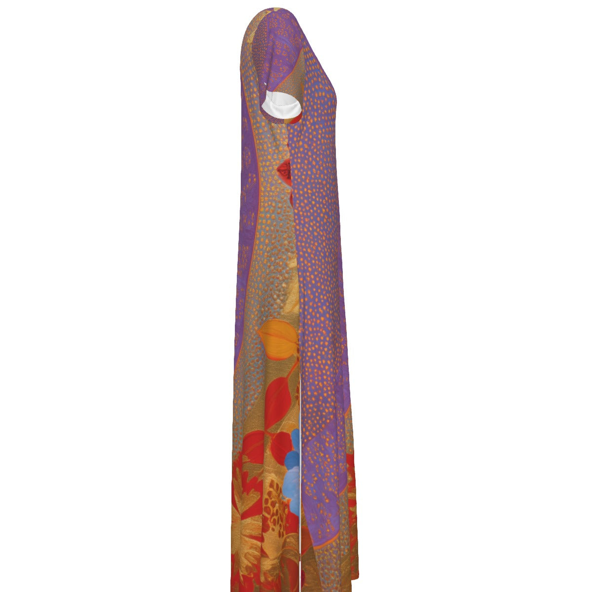 All-Over Print Women's V-neck Dress With Side Slit- Purple Indian